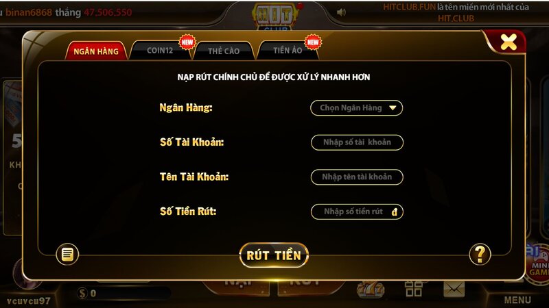 Nạp – rút tiền HitClub